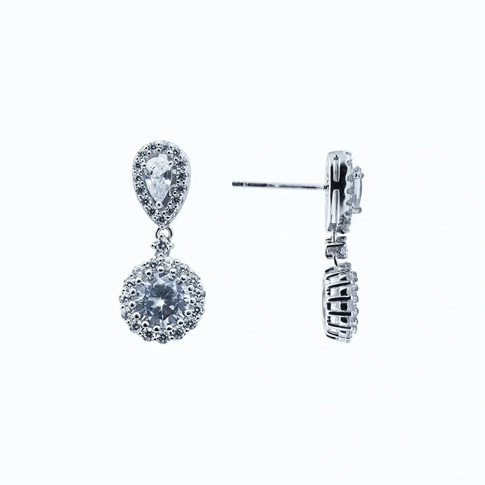 NWT STERLING SILVER 2 CARAT WOMENS TEARDROP EARRINGS - Picture 2 of 2